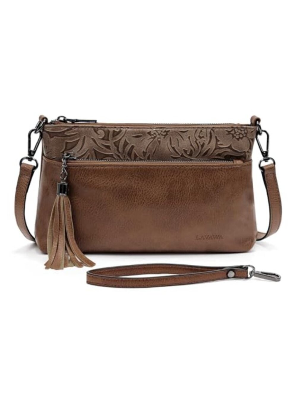 Vegan Leather Wristlet Crossbody Clutch with Tassel Embossed Western Purse